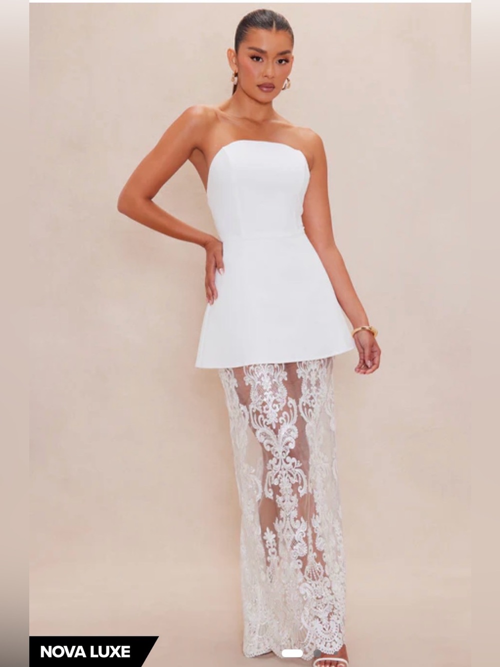 Strapless White Peplum Dress with sparkle Lace Skirt